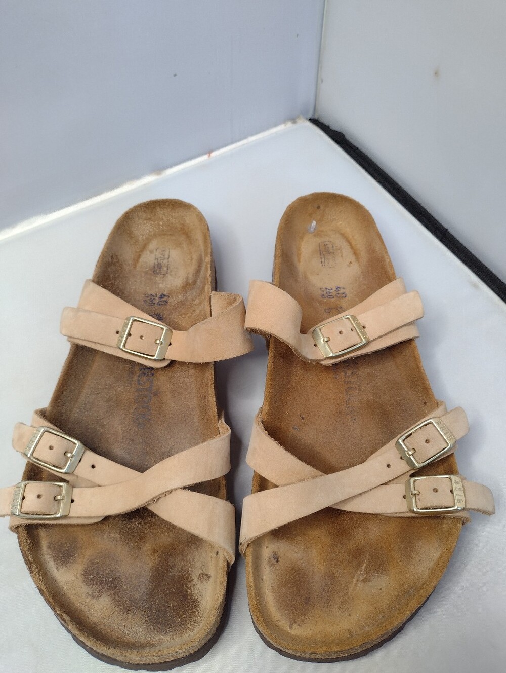 Birkenstock Franca Leather Tan Taupe Sandals Woems 40 9 Leather Cork B18